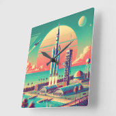 Atomic Futuristic New Florida Launch Site スクエア壁時計 (傾斜)