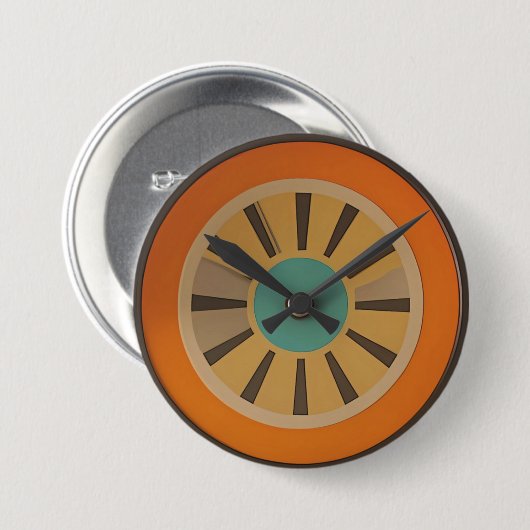Atomic Futuristic Orange Slice Clock Image 缶バッジ (正面&裏面)