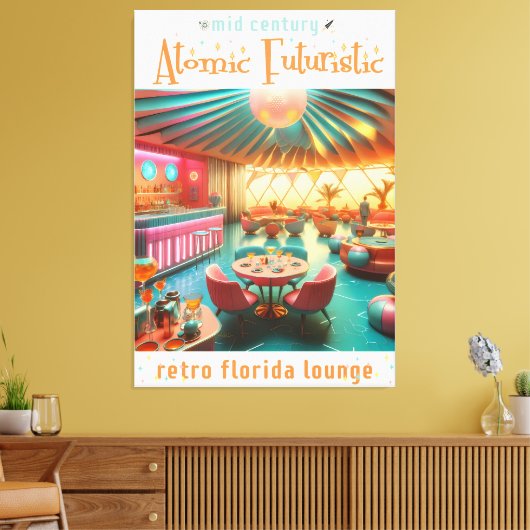 Atomic Futuristic Retro Florida Lounge キャンバスプリント (インサイチュ (リビング))