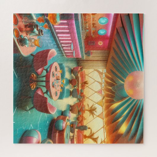 Atomic Futuristic Retro Florida Lounge ジグソーパズル (横)