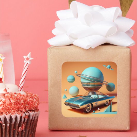 Atomic Futuristic Sky View Cruiser Car スクエアシール (パーティー)