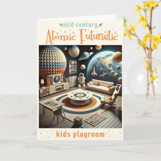 Atomic Futuristic Space Age Kids Playroom カード (黄色い花)