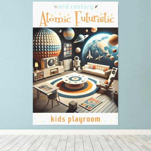 Atomic Futuristic Space Age Kids Playroom キャンバスプリント (インサイチュ (ウッドフロア))