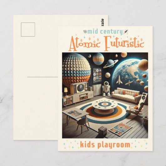 Atomic Futuristic Space Age Kids Playroom ポストカード (正面/裏面)