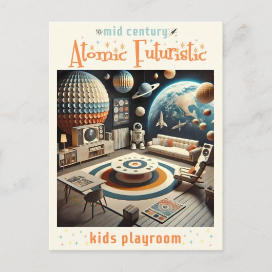 Atomic Futuristic Space Age Kids Playroom ポストカード (正面)