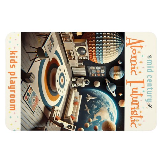 Atomic Futuristic Space Age Kids Playroom マグネット (横)
