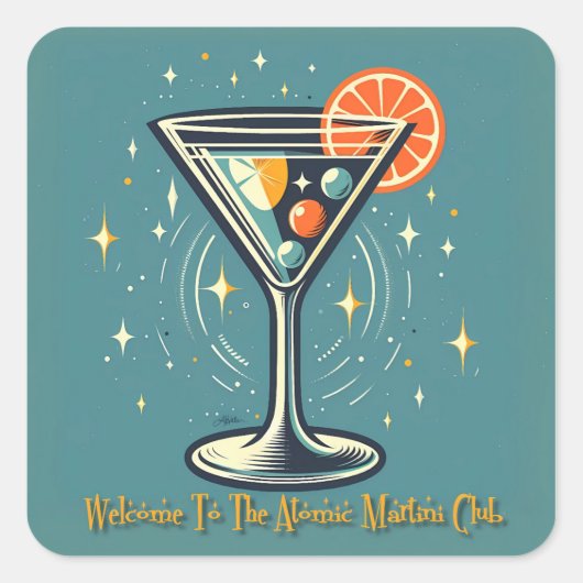 Atomic Martini Club Retro Futuristic Cocktail スクエアシール (正面)