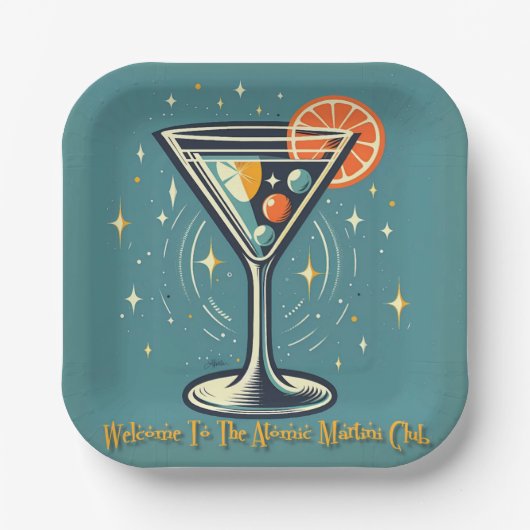 Atomic Martini Club Retro Futuristic Cocktail ペーパープレート (正面)