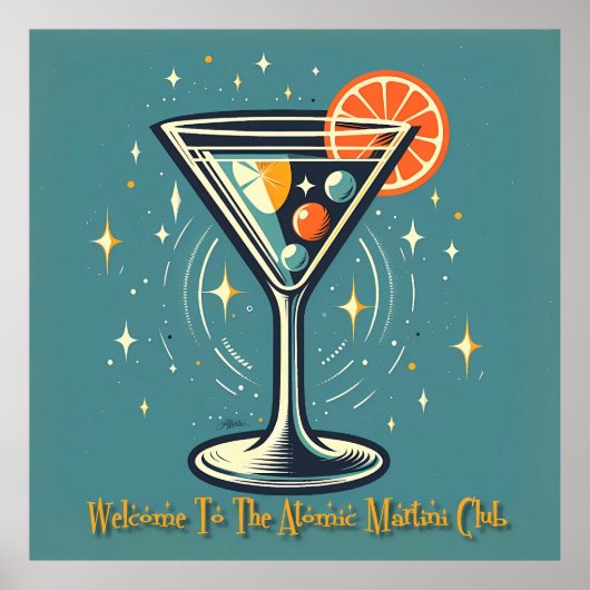 Atomic Martini Club Retro Futuristic Cocktail ポスター (正面)