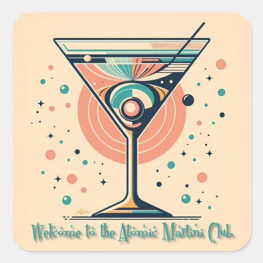 Atomic Martini Club Retro Futuristic Space Age スクエアシール (正面)