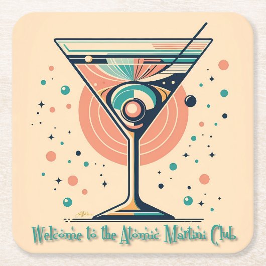 Atomic Martini Club Retro Futuristic Space Age スクエアペーパーコースター (正面)
