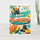 Atomic Mid Century Thanksgiving Turkey Pumpkin カード (正面)
