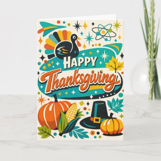 Atomic Mid Century Thanksgiving Turkey Pumpkin カード (正面)