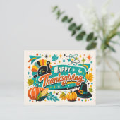 Atomic Mid Century Thanksgiving Turkey Pumpkin シーズンポストカード (スタンド正面)
