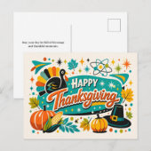 Atomic Mid Century Thanksgiving Turkey Pumpkin シーズンポストカード (正面/裏面)