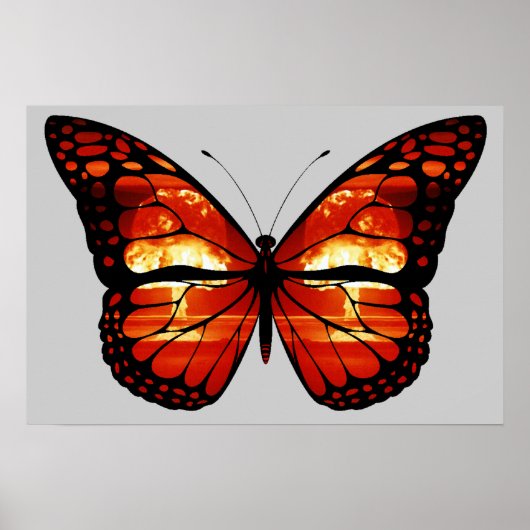 Atomic Mushroom Cloud Butterfly Print Poster ポスター (正面)