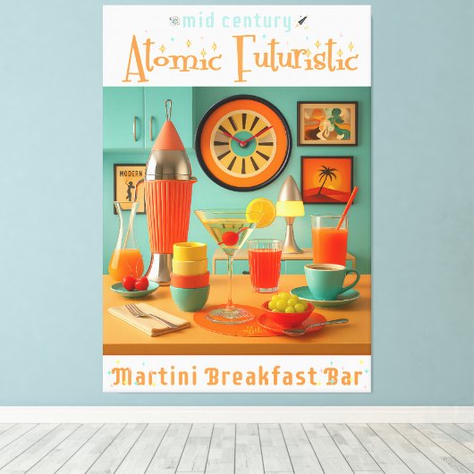 Atomic Retro Futuristic Martini Breakfast Bar キャンバスプリント (インサイチュ (ウッドフロア))