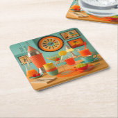 Atomic Retro Futuristic Martini Breakfast Bar スクエアペーパーコースター (アングル)
