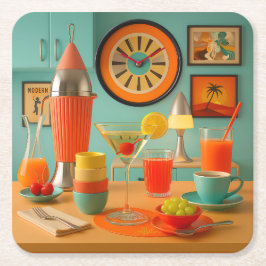Atomic Retro Futuristic Martini Breakfast Bar スクエアペーパーコースター