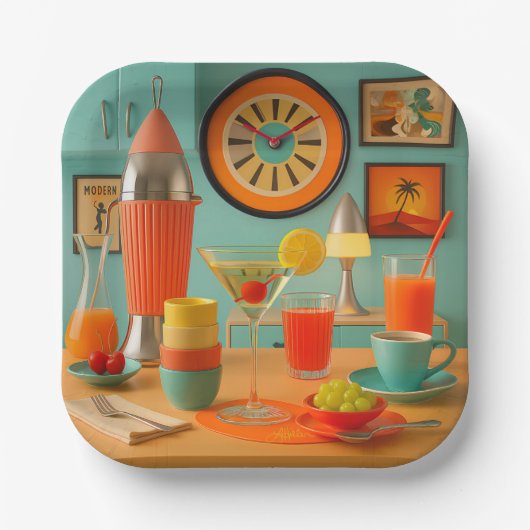 Atomic Retro Futuristic Martini Breakfast Bar ペーパープレート (正面)