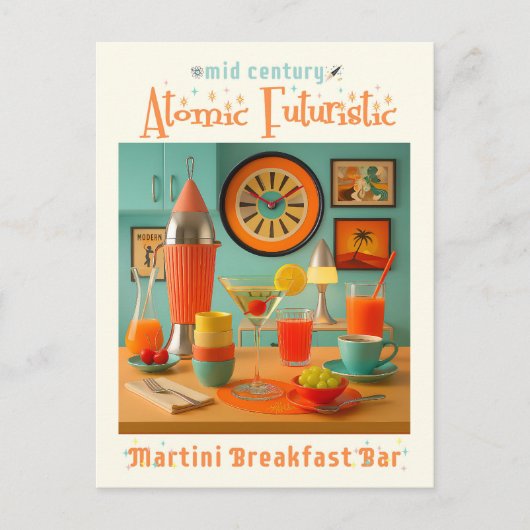 Atomic Retro Futuristic Martini Breakfast Bar ポストカード (正面)