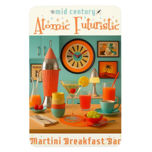 Atomic Retro Futuristic Martini Breakfast Bar マグネット (縦)
