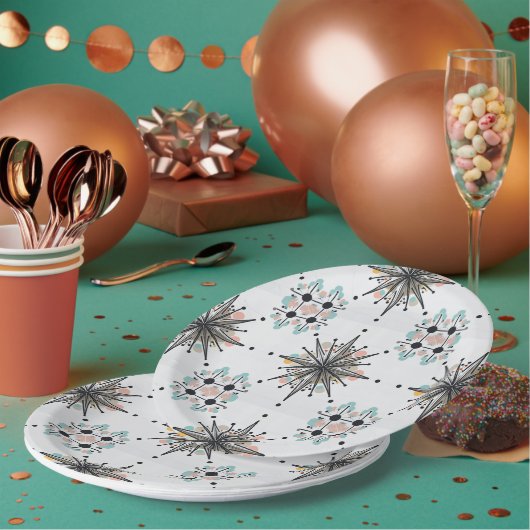 Atomic Starburst Retro Mid Century Modern ペーパープレート (複数)