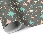 Atomic Stars Pink Blue Yellow Brown Mid Century ラッピングペーパー (ロールコーナー)