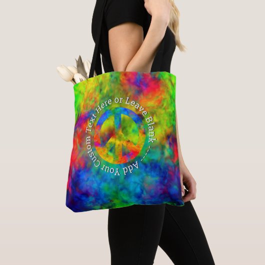 [Atomic Tie-Dye] Peace Symbol Custom Text Tote Bag トートバッグ (クローズアップ)