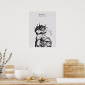 Attack Titan Figure Dark Anime Line Art ポスター (キッチン)