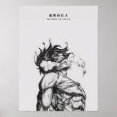 Attack Titan Figure Dark Anime Line Art ポスター (正面)