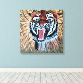 Attacking tiger hand painted on canvas  キャンバスプリント (インサイチュ (ウッドフロア))