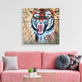Attacking tiger hand painted on canvas  キャンバスプリント (インサイチュ (リビング))