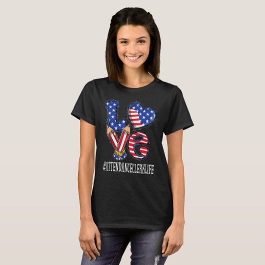 Attendance Clerk Love Usa Flag Fireworks 4th Of Tシャツ (正面フル)