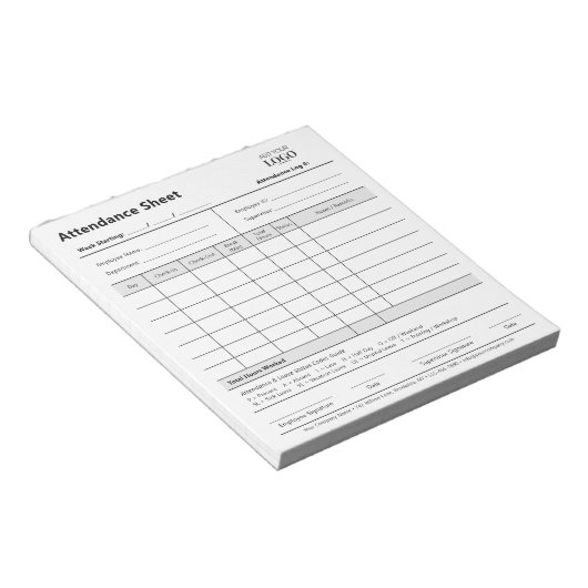 Attendance Log | ビジネス ロゴ 剥離式 ノートパッド (アングル)