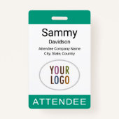 Attendee Name Badge Logo Lanyard Clip Reel Green バッジ (正面)