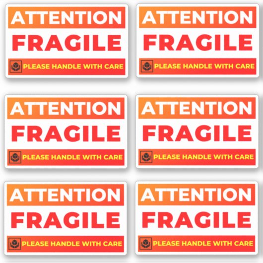 Attention Fragile Shipping Stickers (Vinyl Labels) シール (正面)