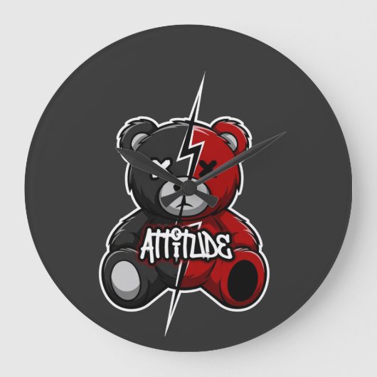 Attitude Split Bear | ライトニングX-Eyesテディグラフ ラージ壁時計 (正面)