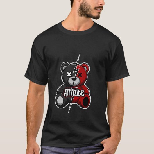 Attitude Split Bear | Lightning X-Eyes Teddy Graph Tシャツ (正面)