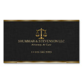Attorney At Law-シンプルな金の秤と黒地のボーダー マグネット名刺 (正面)