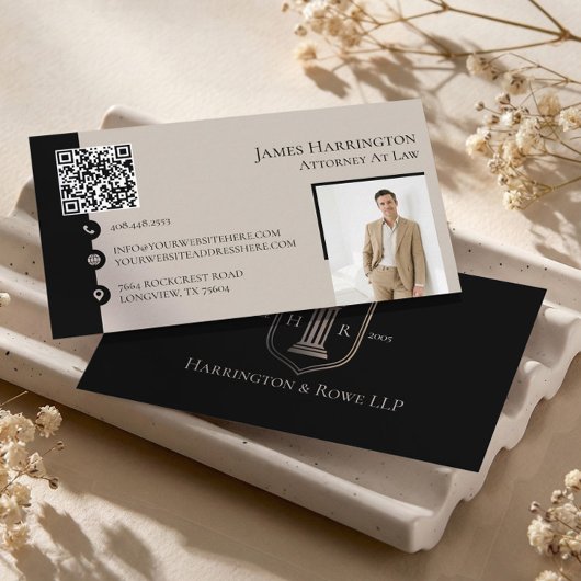 Attorney At Law Black Luxe Monogram QR Code Photo  名刺