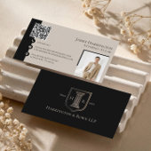 Attorney At Law Black Luxe Monogram QR Code Photo  名刺