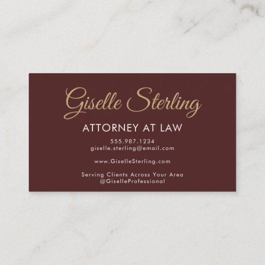 Attorney at Law Burgundy Gold Photo QR Code  名刺 (裏面)