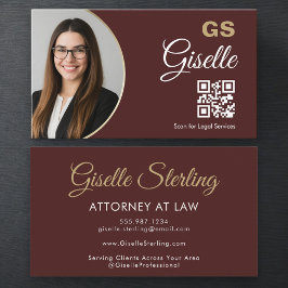 Attorney at Law Burgundy Gold Photo QR Code  名刺