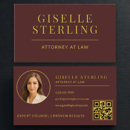 Attorney at Law Burgundy Gold Photo QR Code 名刺