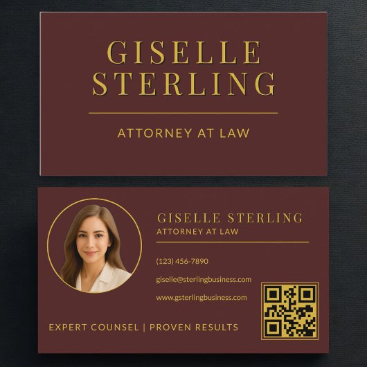 Attorney at Law Burgundy Gold Photo QR Code 名刺