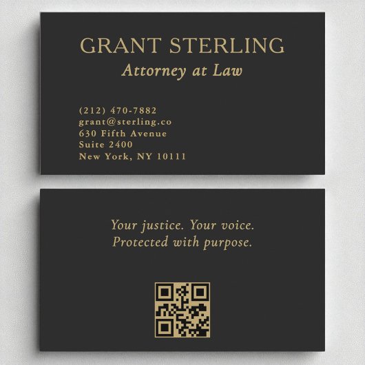 Attorney at Law Minimal Black Gold QR Code 名刺