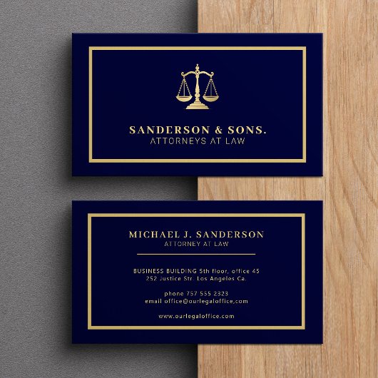 Attorney at law professional elegant gold navy 名刺