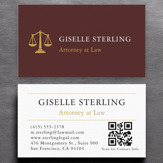 Attorney at Law QR Code Burgundy Gold Professional 名刺