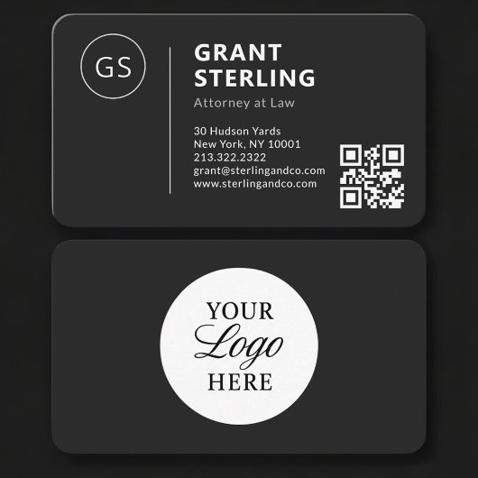 Attorney Black Logo QR Code Professional 名刺
